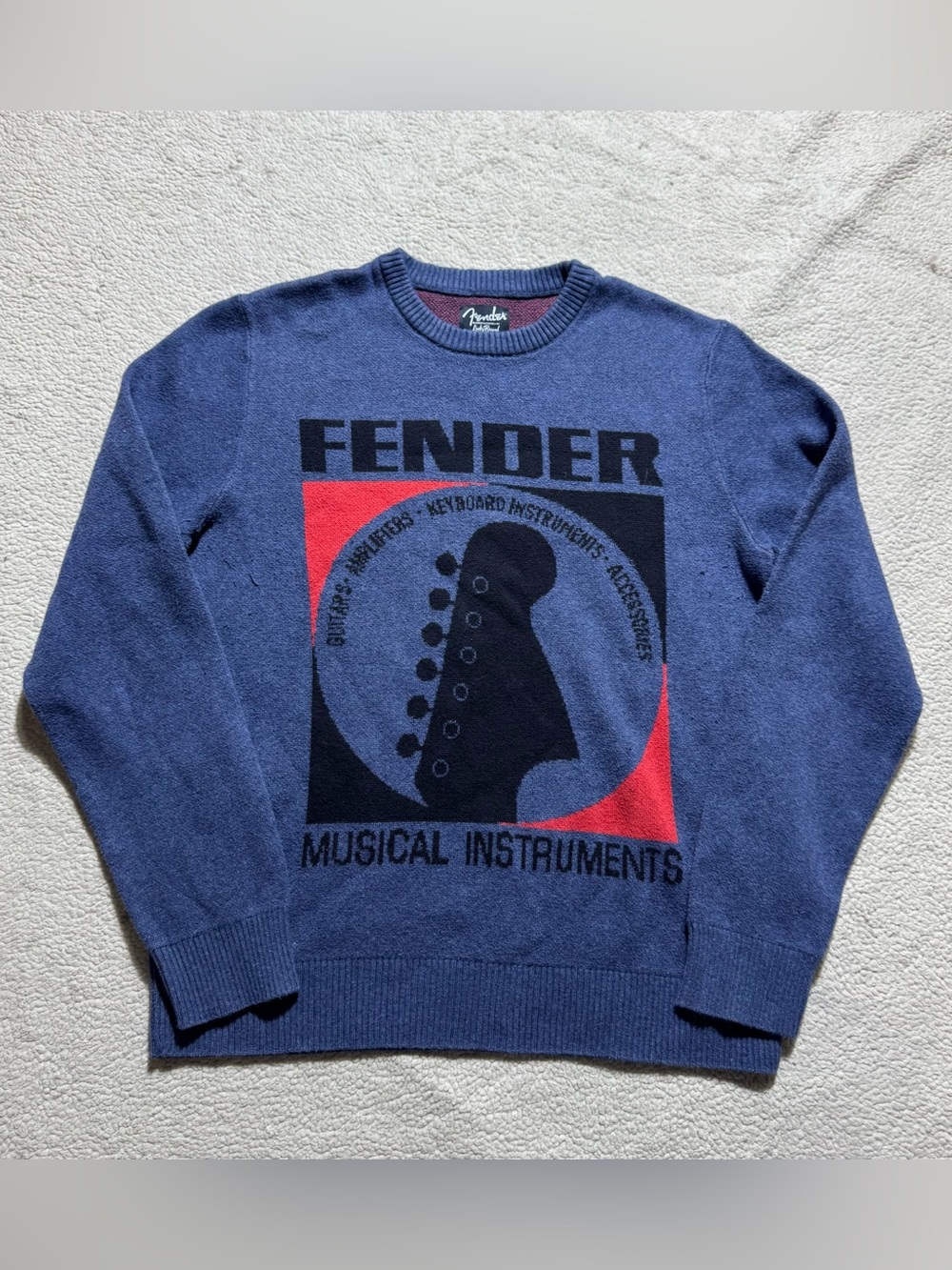 Fender x Lucky Brand Sweater Womens Small Blue‎ Long Sleeve Guitar Graphic Top